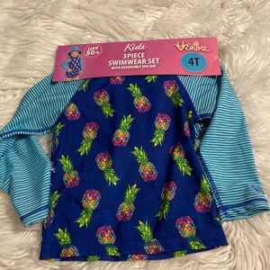 USKIZ KIDS 3 PIECE SWIMWEAR SET WITH REVERSIBLE SUN HAT SIZE 4 BRAND NEW